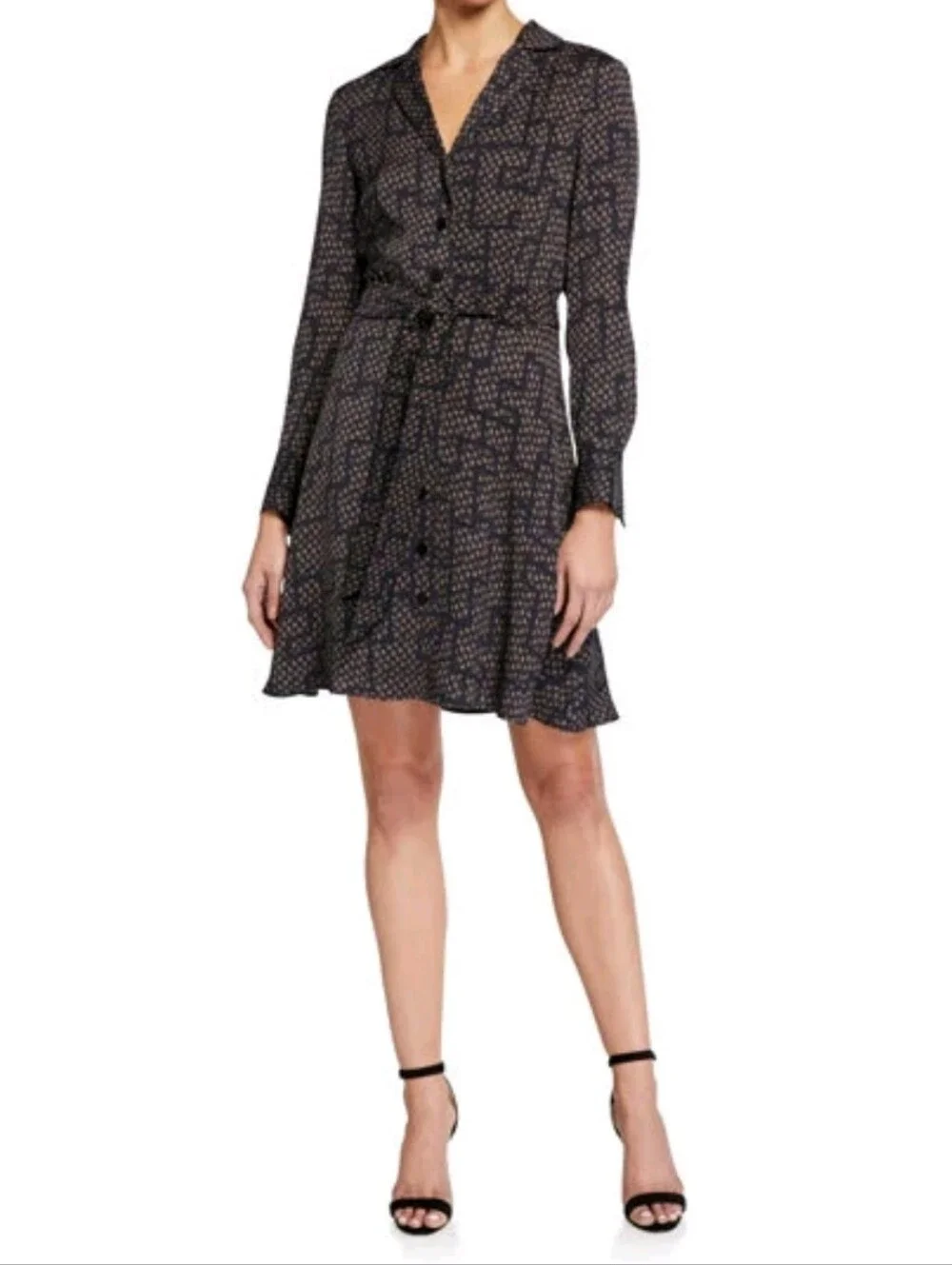 Equipment Femme Yarrowe Black Printed Long-Sleeve Shirt Dress With Belt 2